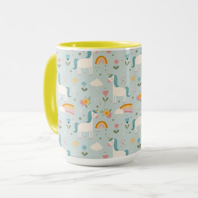 Cute pastel Rainbow Unicorn Pattern Mug (Front Left)