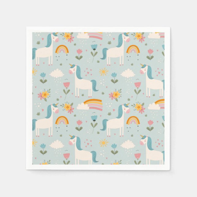 Cute pastel Rainbow Unicorn Pattern Napkins (Front)