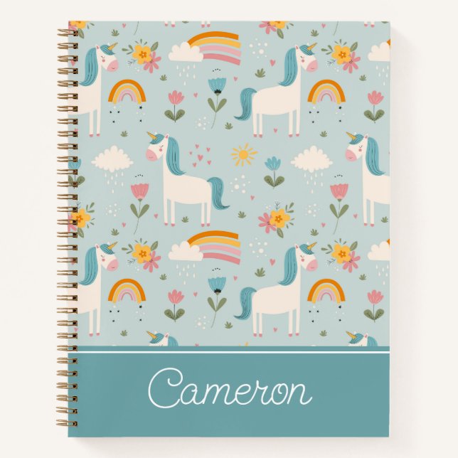 Cute pastel Rainbow Unicorn Pattern Notebook (Front)