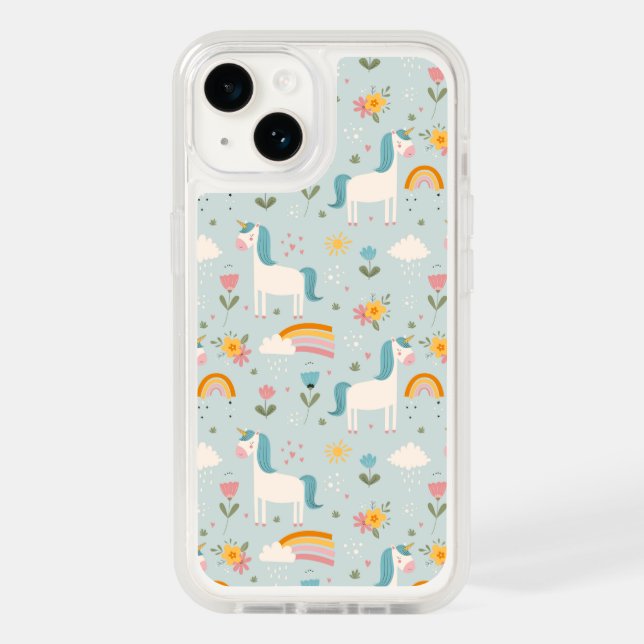 Cute pastel Rainbow Unicorn Pattern Otterbox iPhone Case (Back)
