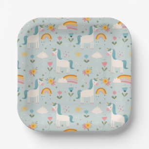 Cute pastel Rainbow Unicorn Pattern Paper Plates