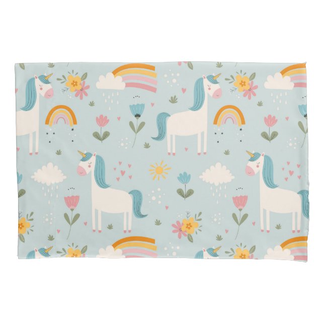 Cute pastel Rainbow Unicorn Pattern Pillow Case (Front)