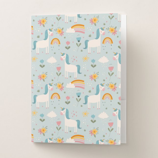 Cute pastel Rainbow Unicorn Pattern Pocket Folder (Front)