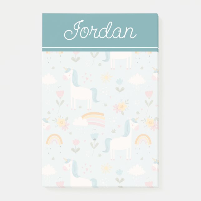 Cute pastel Rainbow Unicorn Pattern Post-it Notes (Front)