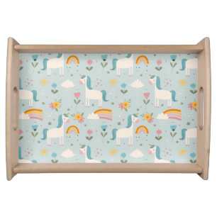 Cute pastel Rainbow Unicorn Pattern Serving Tray