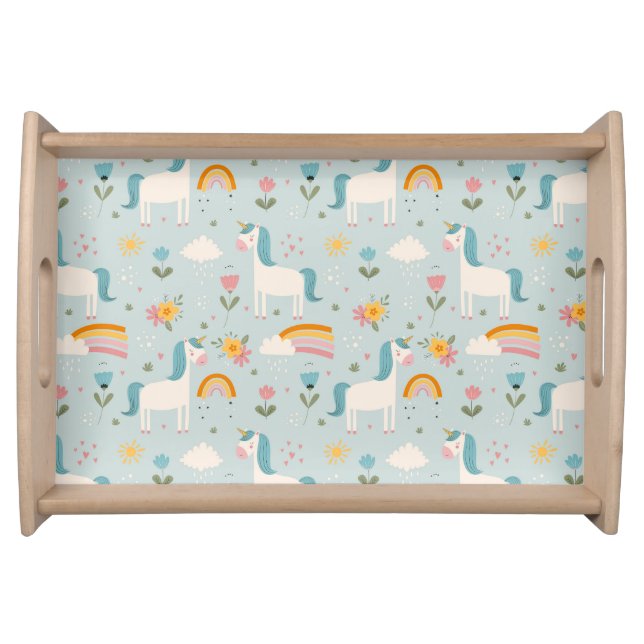 Cute pastel Rainbow Unicorn Pattern Serving Tray (Front)