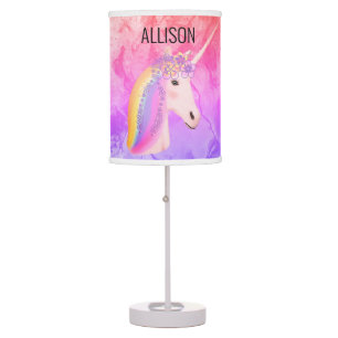 Cute Pastel Rainbow Unicorn Watercolor Name Table Lamp