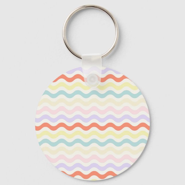 Cute Pastel Rainbow Wavy Lines Colorful Geometric  Keychain (Front)