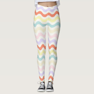 Cute Pastel Rainbow Wavy Lines Colorful Geometric Leggings