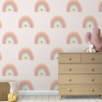 Cute Pastel Rainbows Baby Girl Nursery Wallpaper