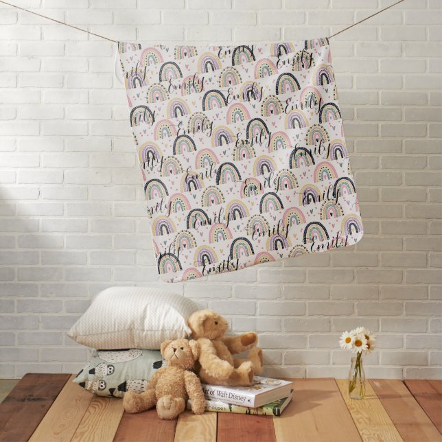 Cute pastel rainbows personalized baby blanket (In Situ)