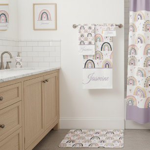 Cute pastel rainbows personalized bath towel set
