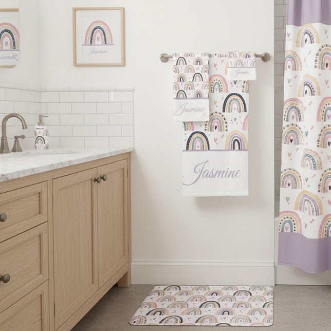 Cute pastel rainbows personalized bath towel set (Creator Uploaded)