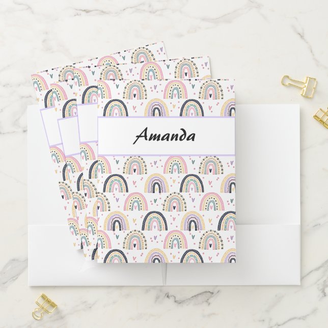 Cute pastel rainbows personalized pocket folder (In Situ)