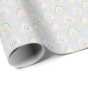 Cute pastel rainbows with little dots wrapping paper
