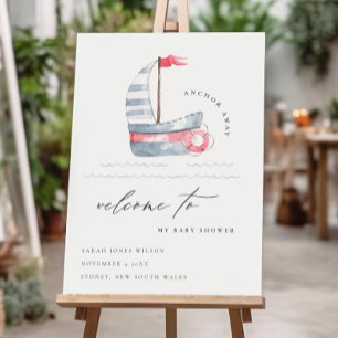 Cute Pastel Red Blue Sailboat Baby Shower Welcome Foam Board
