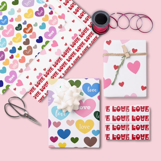 Cute Pastel Red White Valentine's Hearts Love   Wrapping Paper Sheets (Creator Uploaded)