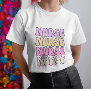 Cute Pastel Retro Groovy Nurse T-Shirt