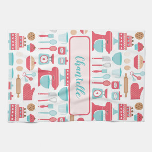 Cute pastel retro kitchen utensils pattern kitchen towel