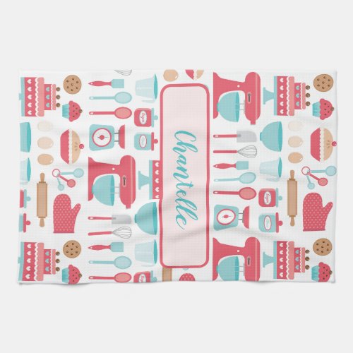 Cute pastel retro kitchen utensils pattern kitchen towel