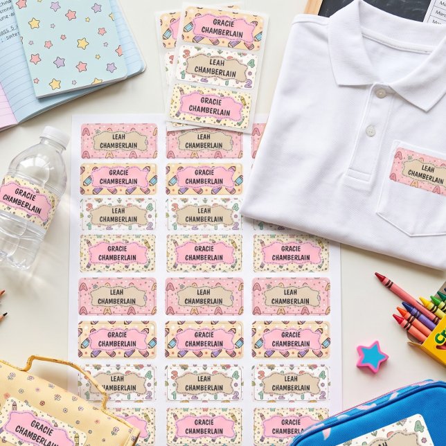 Cute Pastel School Pattern Themed Waterproof Labels (Creator Uploaded)
