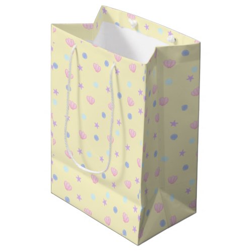 Cute Pastel Seashells and Pearls in Lemon Chiffon Medium Gift Bag