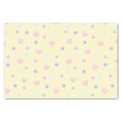 Cute Pastel Seashells and Pearls in Lemon Chiffon Tissue Paper