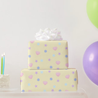 Cute Pastel Seashells and Pearls in Lemon Chiffon Wrapping Paper