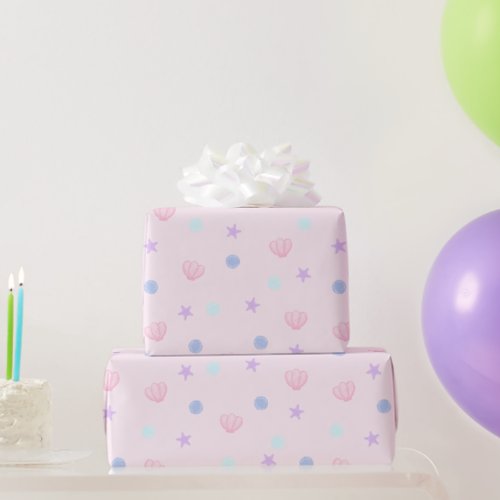 Cute Pastel Seashells and Pearls in Pink Wrapping Paper