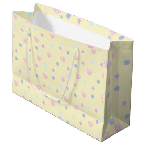 Cute Pastel Seashells and Pearls in Yellow Chiffon Large Gift Bag