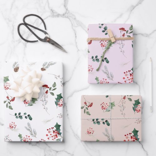 Cute Pastel Shades Botanical Holiday  Wrapping Paper Sheets