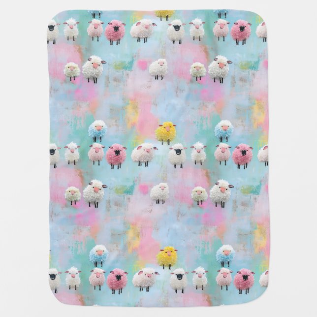 Cute pastel sheep pattern baby blanket (Front)