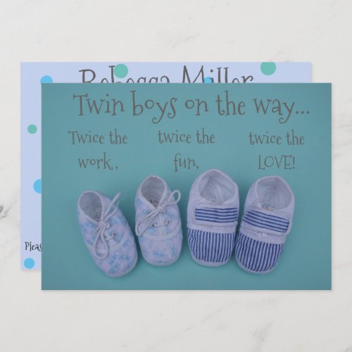 Cute pastel shoes boy twins baby shower invitation