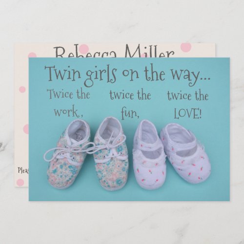 Cute pastel shoes girl twins baby shower invite
