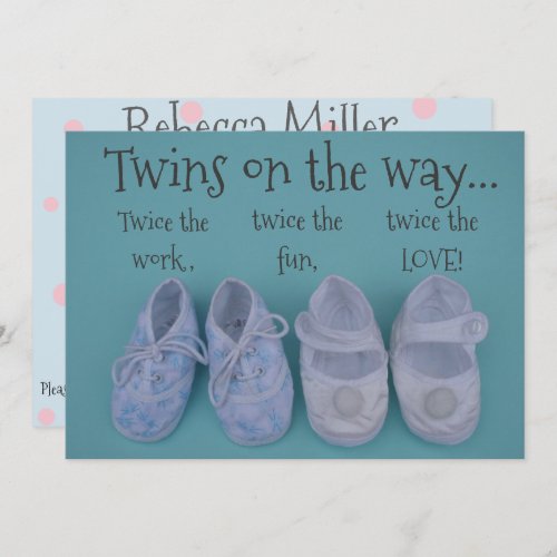 Cute pastel shoes twins baby shower invitation