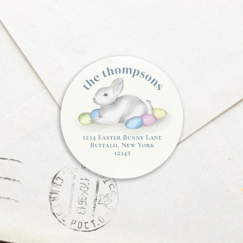 Cute Pastel Simple Easter Bunny Return Address Classic Round Sticker