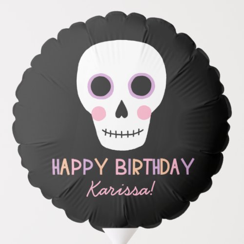 Cute Pastel Skull Halloween Birthday Name Balloon