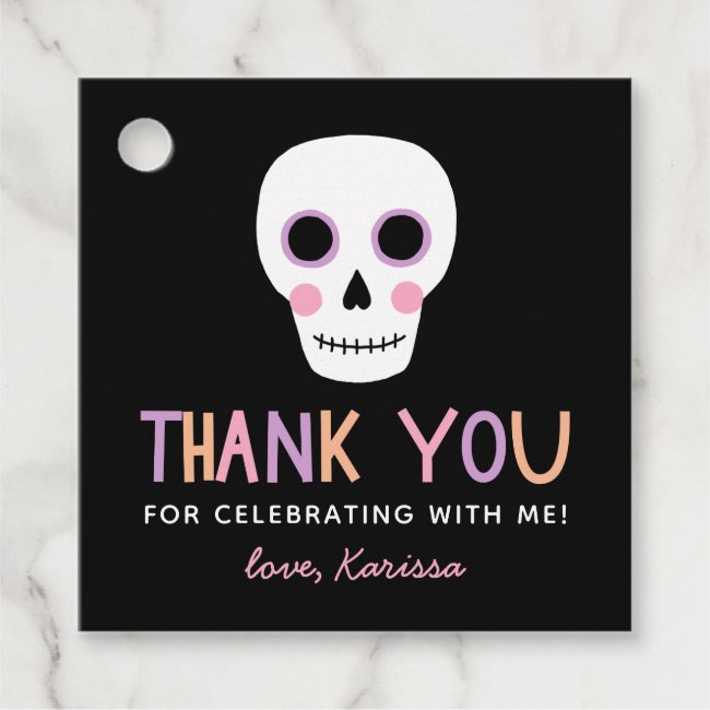Cute Pastel Skull Halloween Birthday Name Favor Tags