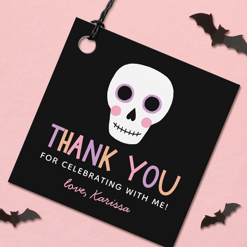 Cute Pastel Skull Halloween Birthday Name Favor Tags