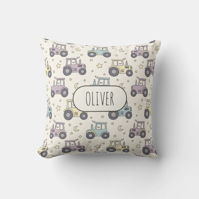 Cute Pastel Sleepy Tractor Throw Pillow (Front)