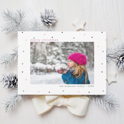 Cute Pastel Snow Photo Christmas Holiday Card