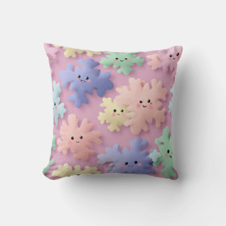Cute Pastel Snowflake Smiles Throw Pillow
