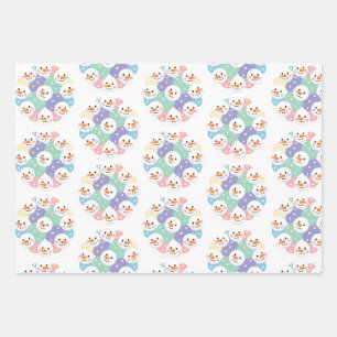 Cute Pastel Snowman Heads Seamless Wrapping Paper Sheets
