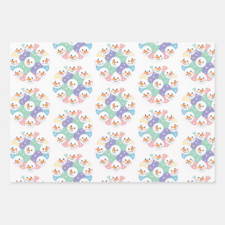 Cute Pastel Snowman Heads Seamless Wrapping Paper Sheets