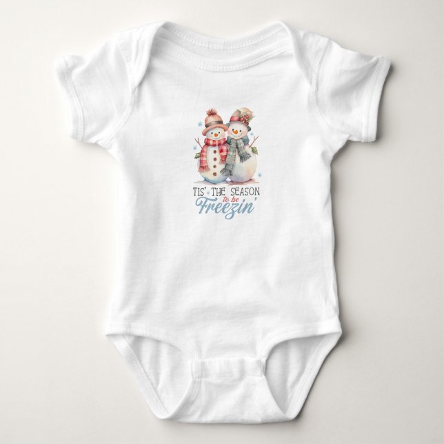 Cute Pastel Snowmans Baby Bodysuit (Front)