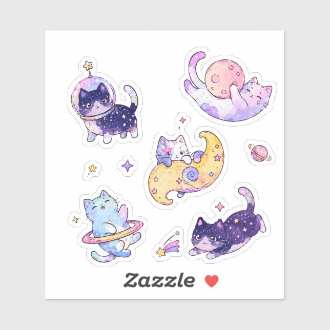 Cute Pastel Space Galaxy Cats Celestial Planets  Sticker (Sheet)