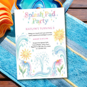 Cute Pastel Splash Pad Kids Birthday Pool Party Invitation