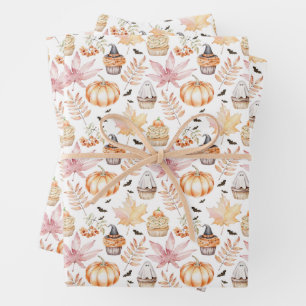Cute Pastel Spooky Cupcakes Halloween Pattern  Wrapping Paper Sheets