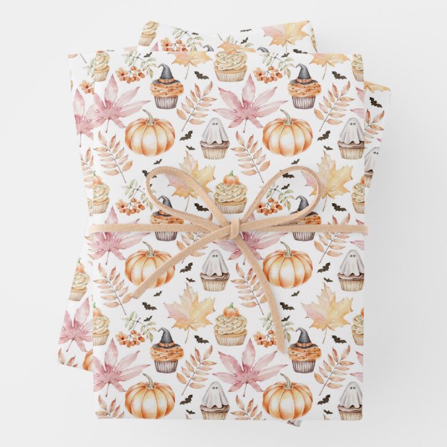 Cute Pastel Spooky Cupcakes Halloween Pattern  Wrapping Paper Sheets (In situ)