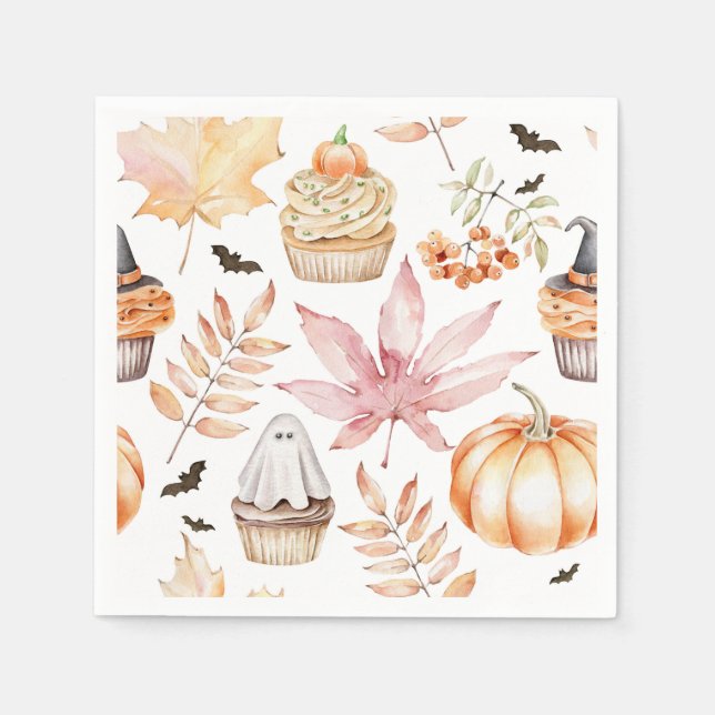 Cute Pastel Spooky Cupcakes Pattern Halloween Napkins (Front)